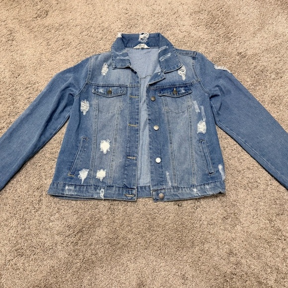 Ci Sono Jackets & Blazers - Ci Sono Light Blue Distressed Jean Jacket